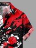 Plus Size Contrast Dragon Ink Painting Splatter Print Hawaii Button Pocket Shirt For Men -  