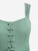 Plus Size Grommets Lace-up Ruched Scalloped Lace Trim Plisse Tank Dress -  