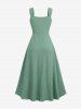 Plus Size Grommets Lace-up Ruched Scalloped Lace Trim Plisse Tank Dress -  