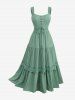 Plus Size Grommets Lace-up Ruched Scalloped Lace Trim Plisse Tank Dress -  
