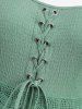 Plus Size Grommets Lace-up Ruched Scalloped Lace Trim Plisse Tank Dress -  