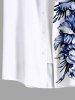 Plus Size Tropical Leaf Hibiscus Flower Print Buttons Pocket Hawaii Shirt For Men -  