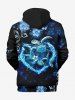 Plus Size Tropical Hibiscus Flower Turtle Heart Print Pocket Drawstring Hawaii Hoodie For Men -  