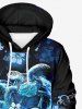 Plus Size Tropical Hibiscus Flower Turtle Heart Print Pocket Drawstring Hawaii Hoodie For Men -  