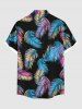 Plus Size Colorful Feather Print Buttons Pocket Hawaii Shirt For Men -  
