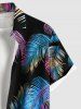 Plus Size Colorful Feather Print Buttons Pocket Hawaii Shirt For Men -  