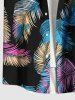 Plus Size Colorful Feather Print Buttons Pocket Hawaii Shirt For Men -  
