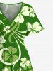 Plus Size St. Patrick's Day Clover Leaves Print Split Midi Dress -  