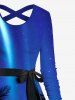 Robe Trapèze Croisée Etoile Cocotier 3D et Ceinture - Bleu L