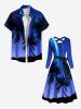 Coconut Tree Star Glitter 3D Print Crisscross Hawaii Dress With A Belt -  