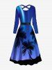 Coconut Tree Star Glitter 3D Print Crisscross Hawaii Dress With A Belt -  