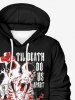 Plus Size Skeleton Lovers Flower Cross Letters Print Valentines Pocket Drawstring Pullover Long Sleeves Hoodie For Men -  