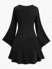 Plus Size Skeleton Lovers Flower Cross Letters Print Valentines Flare Sleeves A Line Dress -  