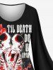 Plus Size Skeleton Lovers Flower Cross Letters Print Valentines Flare Sleeves A Line Dress -  