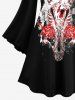 Plus Size Skeleton Lovers Flower Cross Letters Print Valentines Flare Sleeves A Line Dress -  