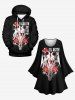 Plus Size Skeleton Lovers Flower Cross Letters Print Valentines Flare Sleeves A Line Dress -  