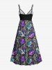 Plus Size Colorful Tropical Leaves Striped Background Print Hawaii Surplice A Line Cami Dress -  
