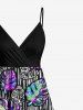 Plus Size Colorful Tropical Leaves Striped Background Print Hawaii Surplice A Line Cami Dress -  