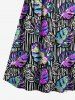 Plus Size Colorful Tropical Leaves Striped Background Print Hawaii Surplice A Line Cami Dress -  