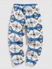 Pantalon Jogging avec Cordon de Serrage en Fausse Fourrure Imprimé Aztèque Géométrique Style Ethnique - Bleu XL