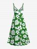 Plus Size Tropical Leaf Hibiscus Flower Print Surplice Hawaii Cami Dress -  