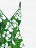 Plus Size Tropical Leaf Hibiscus Flower Print Surplice Hawaii Cami Dress -  