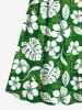 Plus Size Tropical Leaf Hibiscus Flower Print Surplice Hawaii Cami Dress -  