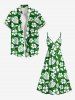 Plus Size Tropical Leaf Hibiscus Flower Print Surplice Hawaii Cami Dress -  