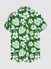 Plus Size Tropical Leaf Hibiscus Flower Print Buttons Pocket Hawaii Shirt For Men -  