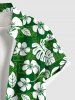 Plus Size Tropical Leaf Hibiscus Flower Print Buttons Pocket Hawaii Shirt For Men -  