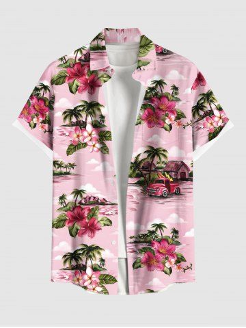 Chemise Arbre Noix de Coco Fleur Imprimé avec Poche de Grande Taille avec Boutons