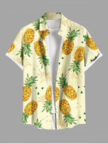 Plus Size Pineapple Print Hawaii Button Pocket Shirt For Men - BEIGE - XL