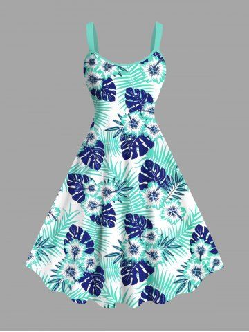 Robe Débardeur Hawaïen Ligne A Feuille Tropicale Imprimée de Grande Taille