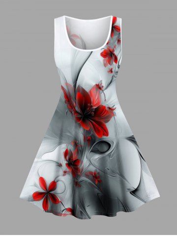 Plus Size Flower Print Hawaii Tank Dress - GRAY - 2X