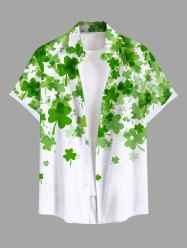 Plus Size St. Patrick's Day Clover Leaf Print Buttons Pocket Shirt For Men -  