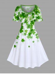 Plus Size St. Patrick's Day Clover Leaf Print Vintage Dress -  