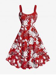 Plus Size Flower Leaf Print Hawaii Tank Dress -  