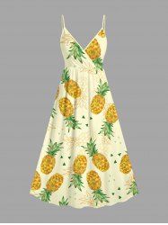 Plus Size Pineapple Print Hawaii Surplice A Line Cami Dress -  