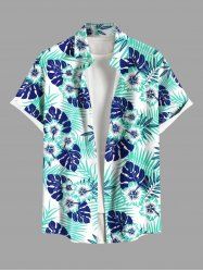 Chemise Imprimé à Feuilles et Fleurs Tropicales Grande Taille avec Poche pour Homme - Bleu clair L