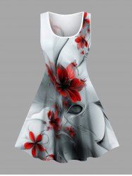 Plus Size Flower Print Hawaii Tank Dress -  