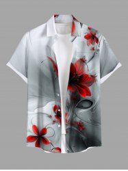 Plus Size Flower Print Buttons Pocket Hawaii Shirt For Men -  