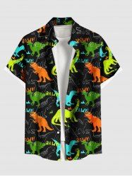 Plus Size Colorful Dinosaur Letters Print Hawaii Button Pocket Shirt For Men -  