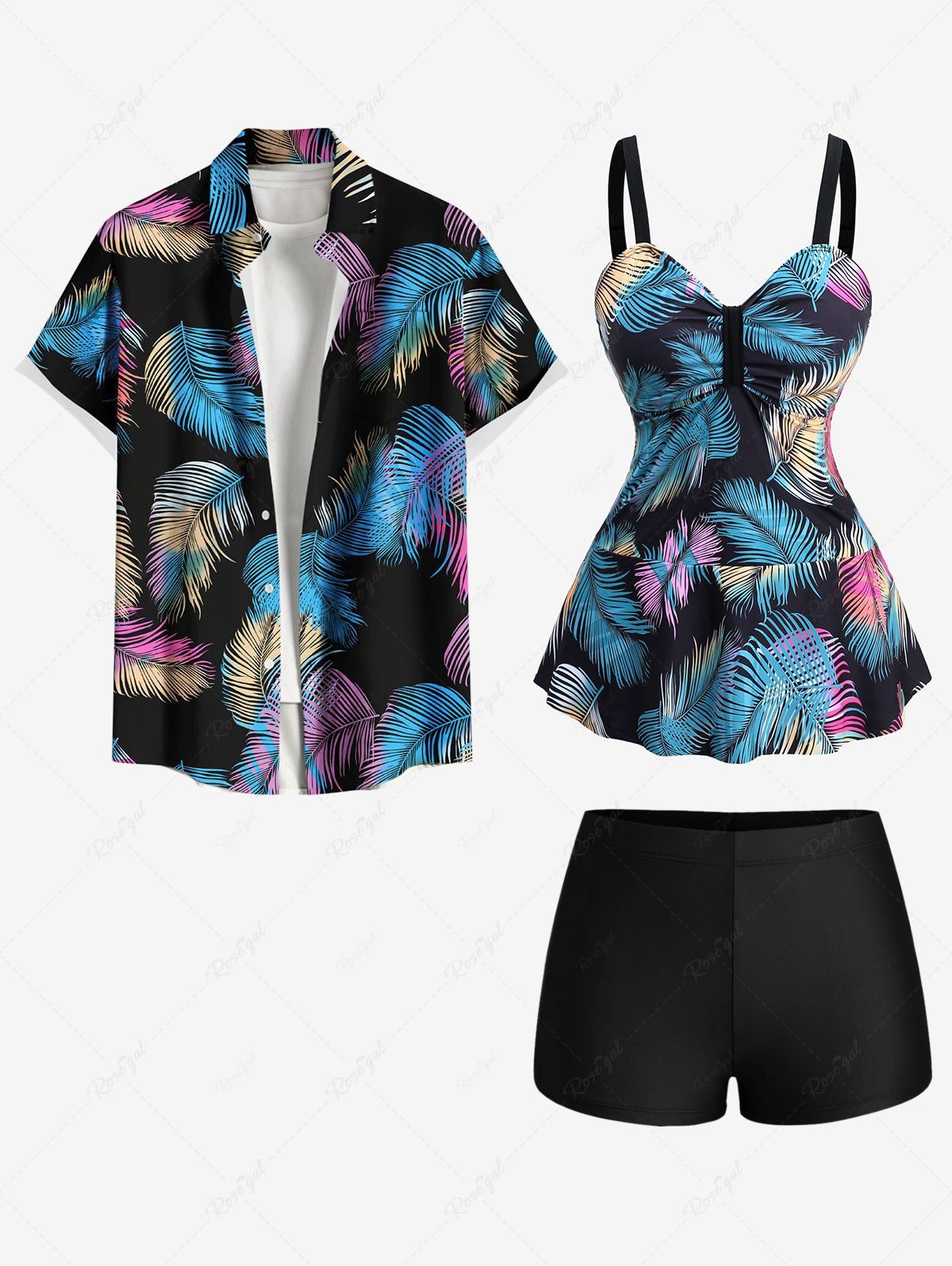 Maillot de Bain Grande Taille Imprimé Plume Colorée Costume de Paon Noir 