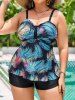 Maillot de Bain Grande Taille Imprimé Plume Colorée Costume de Paon - Noir 