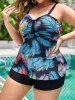 Maillot de Bain Grande Taille Imprimé Plume Colorée Costume de Paon - Noir 
