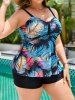 Maillot de Bain Grande Taille Imprimé Plume Colorée Costume de Paon - Noir 