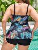 Maillot de Bain Grande Taille Imprimé Plume Colorée Costume de Paon - Noir 