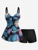 Maillot de Bain Grande Taille Imprimé Plume Colorée Costume de Paon - Noir 