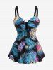 Maillot de Bain Grande Taille Imprimé Plume Colorée Costume de Paon - Noir 