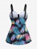 Maillot de Bain Grande Taille Imprimé Plume Colorée Costume de Paon - Noir 